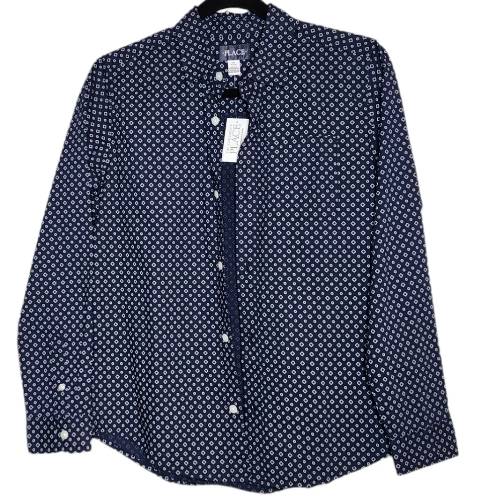 NWT The Children's Place navy/white long sleeve button‎ down.
